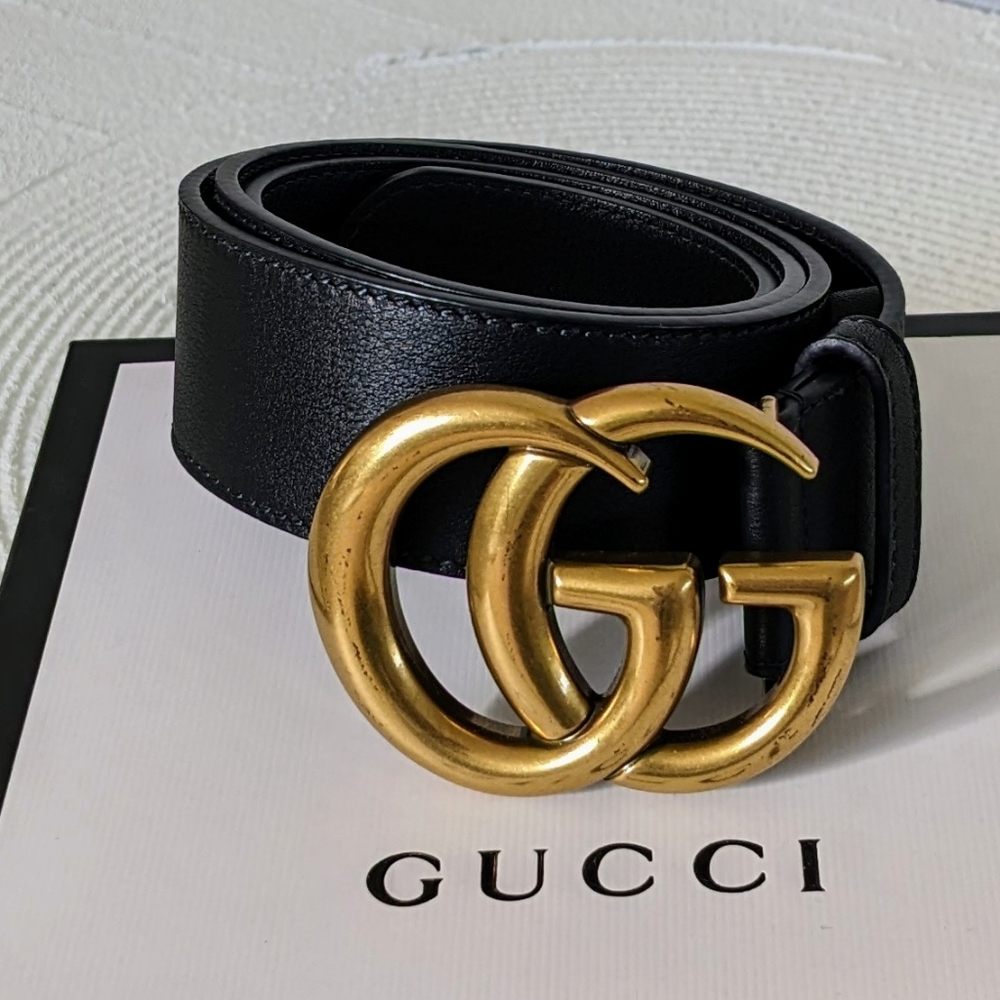 Gucci marmont black leather belt size 84